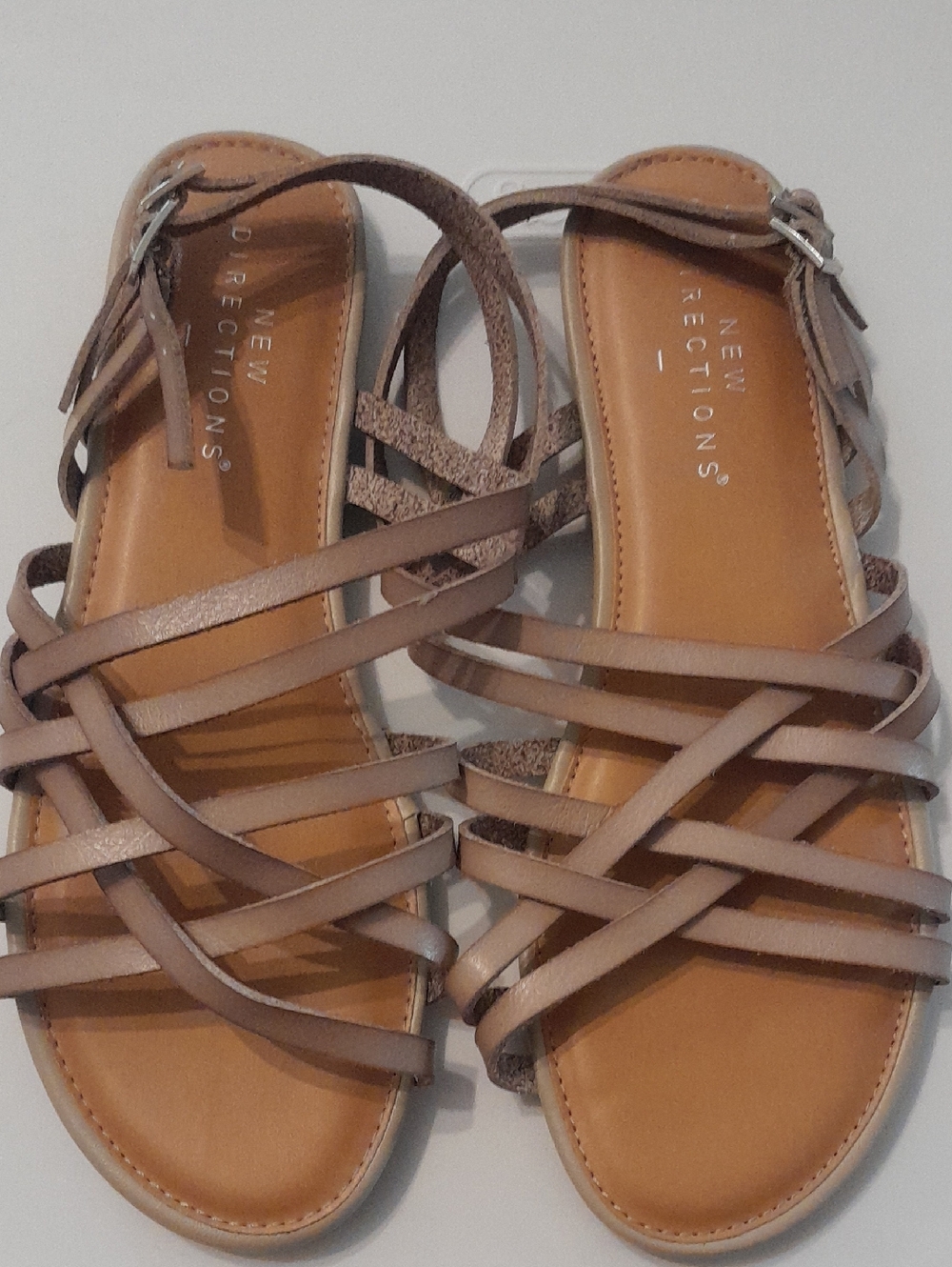 new directions Taupe Strappy Flat Sandals